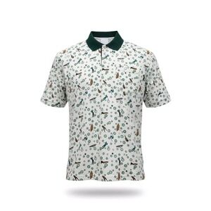 Caliber Classic Wear Mens XL Vintage Golf Print Polo Shirt White Green Cotton